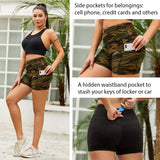 Aoliks Camouflage Women Shorts High Waisted Pockets Butt Lifting Leggings Army Green