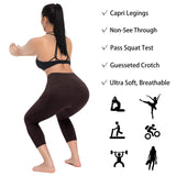 Aoliks Women's Capri Leggings High Waisted Side Pockets Workout Pants Coffee