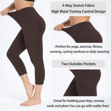 Aoliks Women's Capri Leggings High Waisted Side Pockets Workout Pants Coffee
