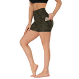 Aoliks Women Camouflage Print Shorts High Waisted Pockets Leggings Army Green