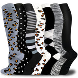 Aoliks 7 Pairs Woman Leopard Pattern Compression Socks 20-30 mmHG Gray-Black