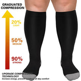 Aoliks Women Plus Size Compression Socks Big Large Knee High Wide Calf Support Hose Black-Grey