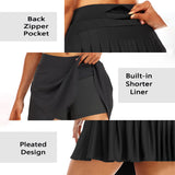 Aoliks Women Pleated Flare Tennis Skorts with Pockets Shorts Golf Skirt Black