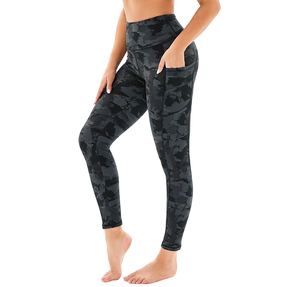 Aoliks Splinter Camo Women High Waisted Side Pockets Leggings Deep Grey