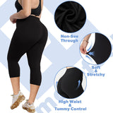 Aoliks 2 Pack Plus Size Womens Capri Leggings Black High Waisted Yoga Pants