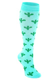Aoliks Cactus Style Print Knee High Compression Socks Blue (20-30mmHg)