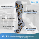 Aoliks 7 Pairs Woman Leopard Pattern Compression Socks 20-30 mmHG Gray-Black