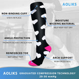 Aoliks 8 Pairs Woman Geometry Pattern Compression Socks 20-30 mmHG Black