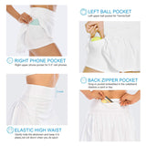 Aoliks Women Pleated Flare Tennis Skorts with Pockets Shorts Golf Skirt White