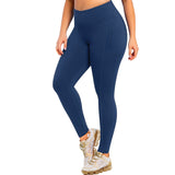 Aoliks Plus Size Women Leggings with Pockets High Waisted Yoga Pants Dark Blue
