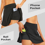 Aoliks Women Pleated Flare Tennis Skorts with Pockets Shorts Golf Skirt Black