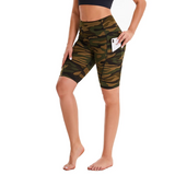 Aoliks Camouflage Women Shorts High Waisted Pockets Leggings Green