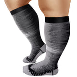 Aoliks Women Gradient Plus Size Knee High Wide Calf Compression Socks Black and Grey