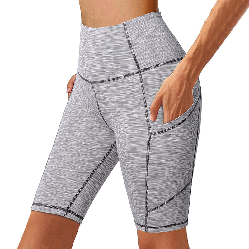 Aoliks Women Exercise Shorts Side Pocket High Waisted Yoga Running Tights  Leggings