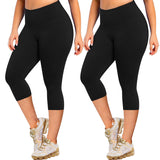 Aoliks 2 Pack Plus Size Womens Capri Leggings Black High Waisted Yoga Pants