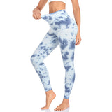 Aoliks Women Tie Dye Leggings Light Touch Compression Workout Yoga Tights Pants White-Blue