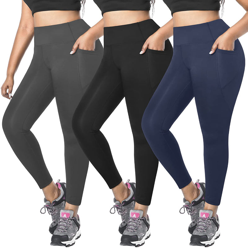 HLTPRO 3 Pack Plus Size Leggings with Pockets for Women - Black High  Waisted Tummy Control Soft Yoga Pants for Gym Workout at  Women's  Clothing store