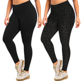Aoliks 2 Pack Plus Size Womens Leggings Leopard Print High Waisted Workout Yoga Pants Black