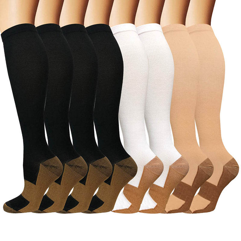 Aoliks 3 Pairs Women Zipper Copper Compression Socks Calf Sleeves Open-Toed Support  Stockings