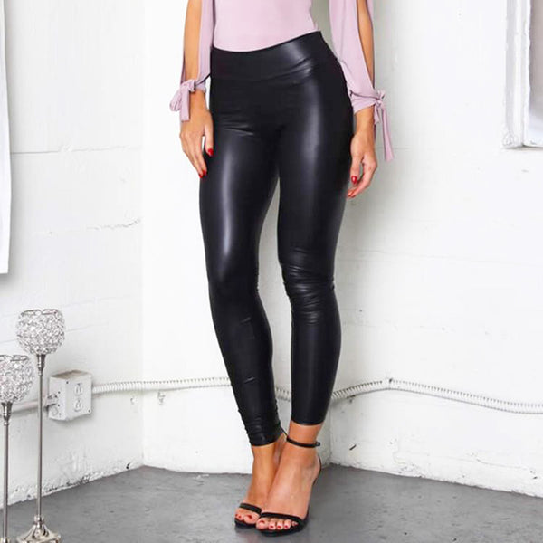  Womens Faux Leather Leggings Stretch High Waisted Pleather  Pants Wine Red