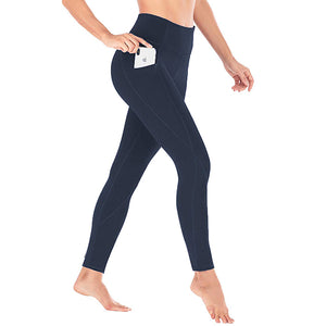 Aoliks Women High Waisted Pockets Leggings Navy Blue