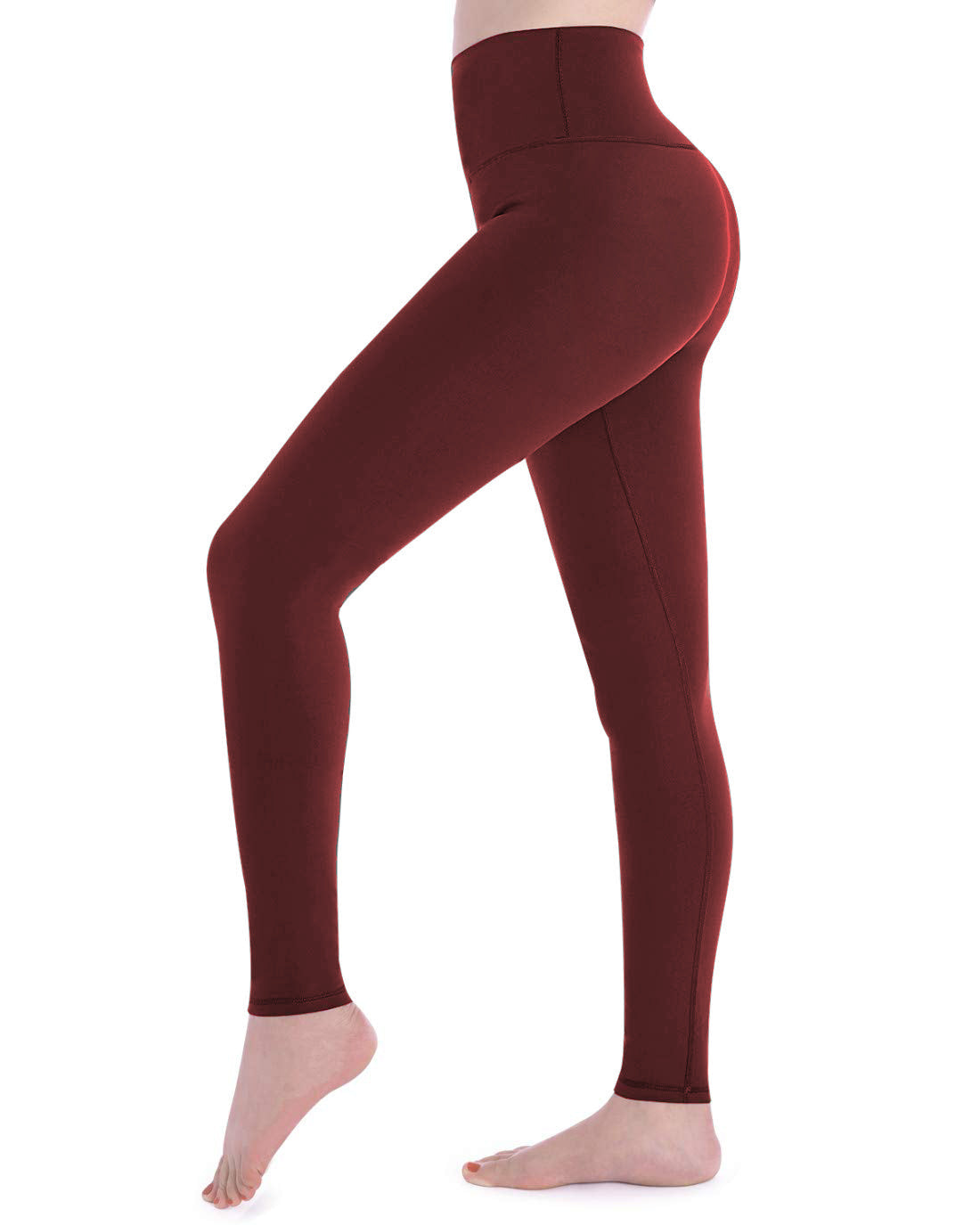 Aoliks Women's Leggings High Waisted Workout Pants Wine Red