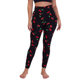 Aoliks Cherry Print Women High Waisted Yoga Leggings Black