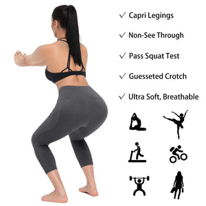 Aoliks Women's Capri Leggings High Waisted Side Pockets Workout Pants Gray