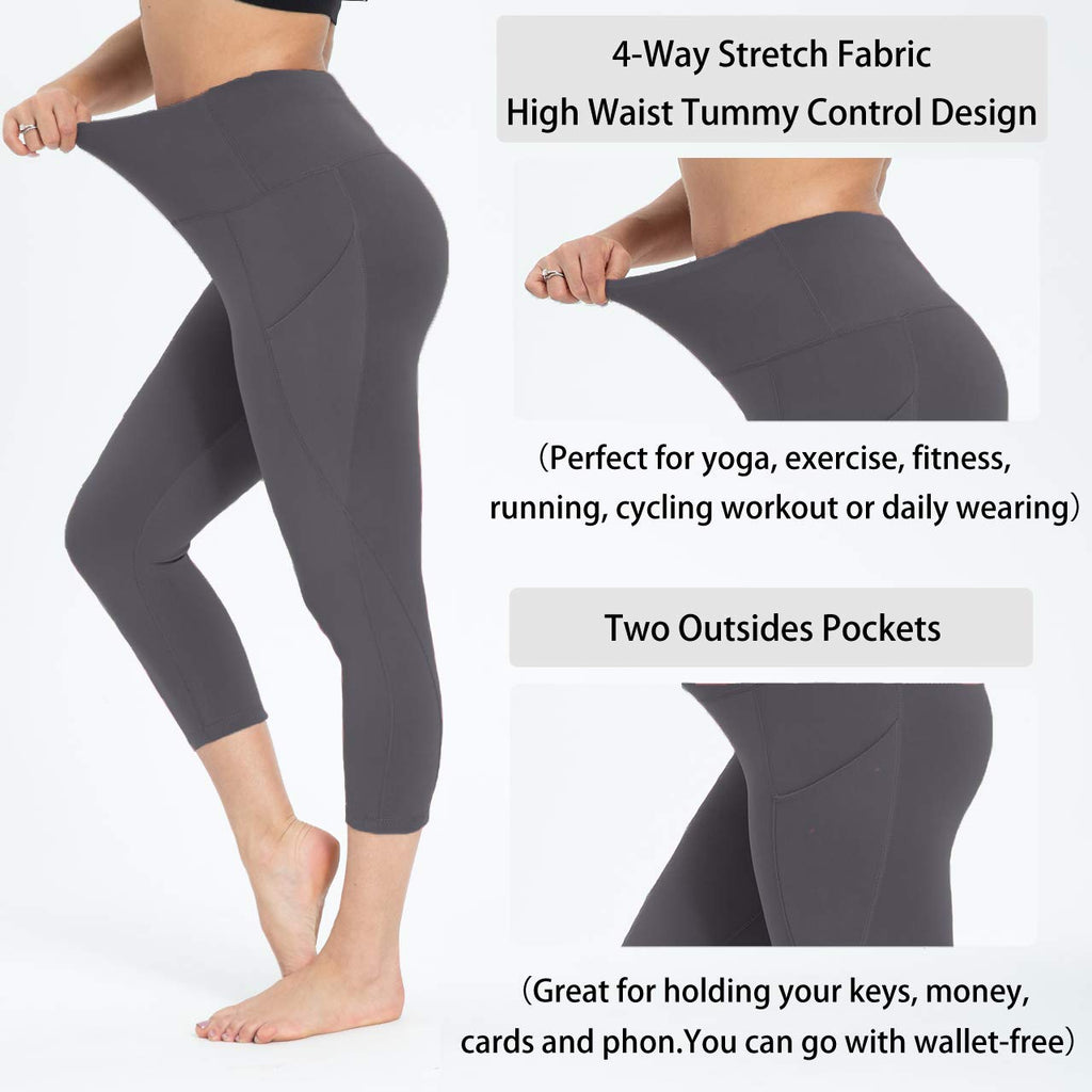 Yogalicious Women's Plus Size High-Rise Active Capri Leggings with Side  Pockets 
