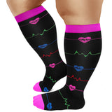 Aoliks Woman ECG Design Wide Calf Compression Socks (20-30 mmHG) Black