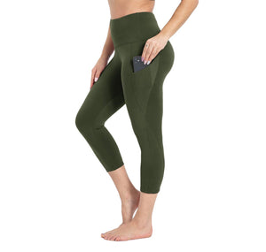 Aoliks Women's Capri Leggings High Waisted Side Pockets Workout Pants Olive