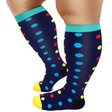 Aoliks Woman Dots Print Wide Calf Compression Socks (20-30 mmHG) Navy Blue