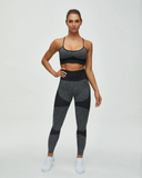 Aoliks 2 Piece Compression Fit Seamless Leggings Set Dark Grey