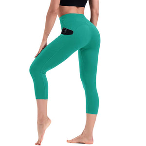 Aoliks Women's Capri Leggings High Waisted Side Pockets Workout Pants Teal