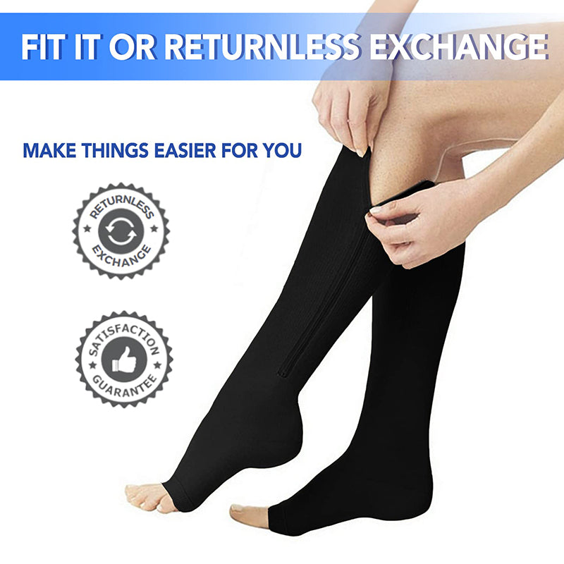 3 Pairs Zip Up Compression Socks for Men Women with Open Toe Knee High  20-30mmHg