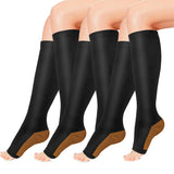 Aoliks 3 Pairs Women Copper Compression Socks Calf Sleeves Open-Toed Support Stockings