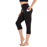 Aoliks High Waisted Capri Yoga Pants with Pocket for Women Black