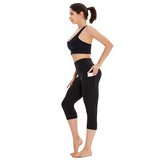 Aoliks High Waisted Capri Yoga Pants with Pocket for Women Black