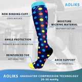 Aoliks 8 Pairs Woman Heart Pattern Compression Socks 20-30 mmHG