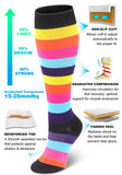 Aoliks Compression Socks Rainbow Style Print Knee High Black (20-30mmHg)