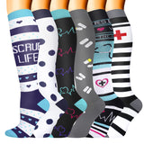 Aoliks 6 Pairs Woman Pattern Nursing Compression Socks 20-30 mmHG