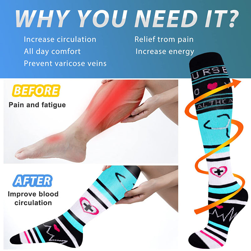 Compression Buy Pattern Aoliks 7 Pairs Woman Pattern Nursing Compression Socks 20-30 mmHG