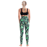 Aoliks Four-leaf Clover Print Women High Waisted Yoga Leggings Green