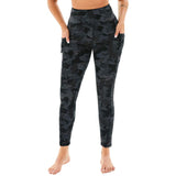 Aoliks Splinter Camo Women High Waisted Side Pockets Leggings Deep Grey