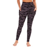 Aoliks and Black Camo Women High Waisted Side Pockets Leggings Purple