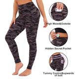 Aoliks and Black Camo Women High Waisted Side Pockets Leggings Purple