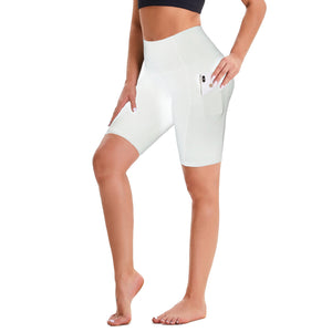 Aoliks Women's High Waist Yoga Short Side Pocket Workout Leggings White