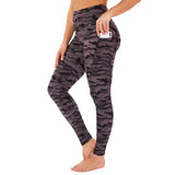 Aoliks and Black Camo Women High Waisted Side Pockets Leggings Purple