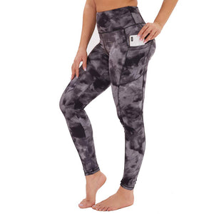 Aoliks Tie-dye Women High Waisted Pockets Leggings Black-Grey