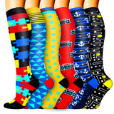 Aoliks 6 Pairs Woman Colorful Geometry Pattern Compression Socks 20-30 mmHG